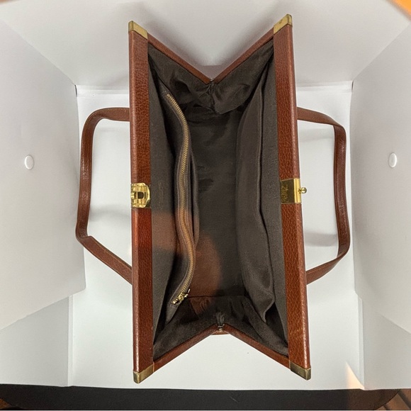 Vintage Classic Structured Top Handle Leather Handbag – Cognac Brown – OS - Picture 7 of 16